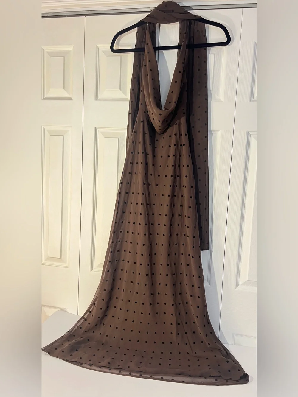 Zara Brown Polka-Dot Halter Maxi Dress w Scarf. M NWT - Picture 13 of 17